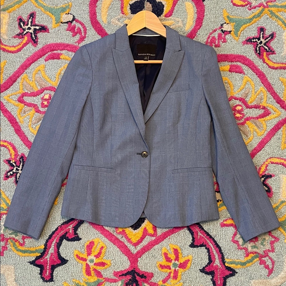 Banana Republic Women's Blue Check Single-Button Blazer